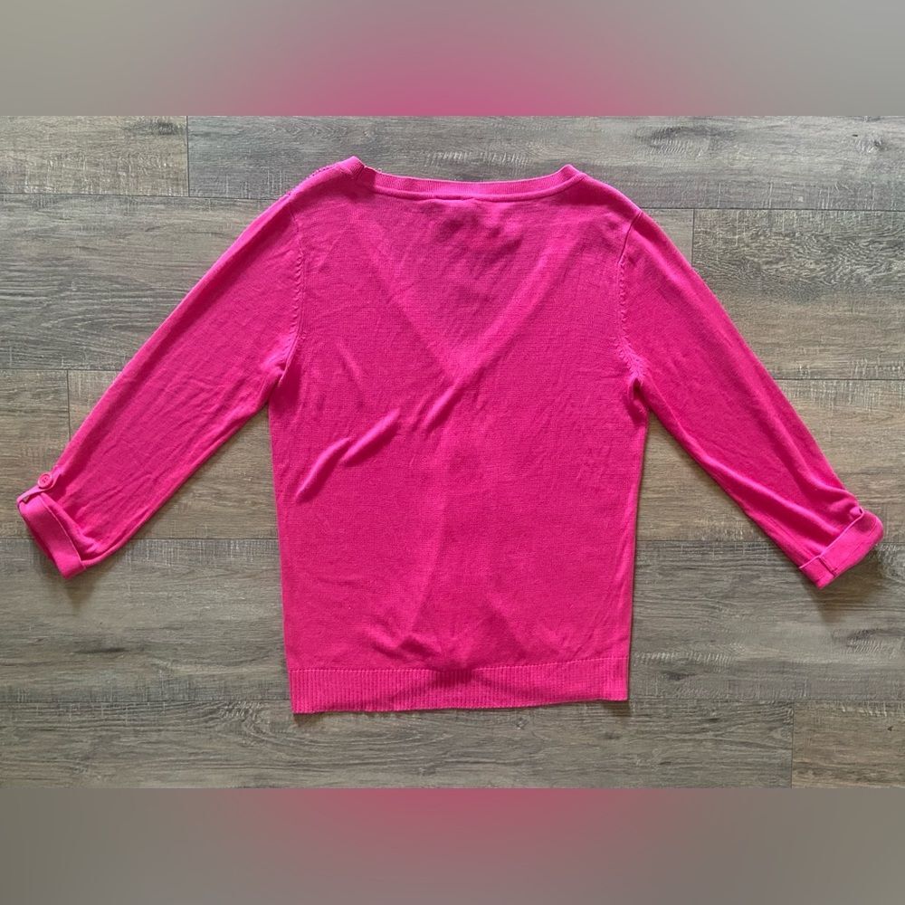 Nue Options NWT women’s size medium (8-10) bright pink fishnet pattern cardigan - Picture 7 of 9